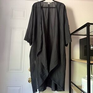 TOTEME black sheer cotton silk buttonless draped duster kimono cardigan